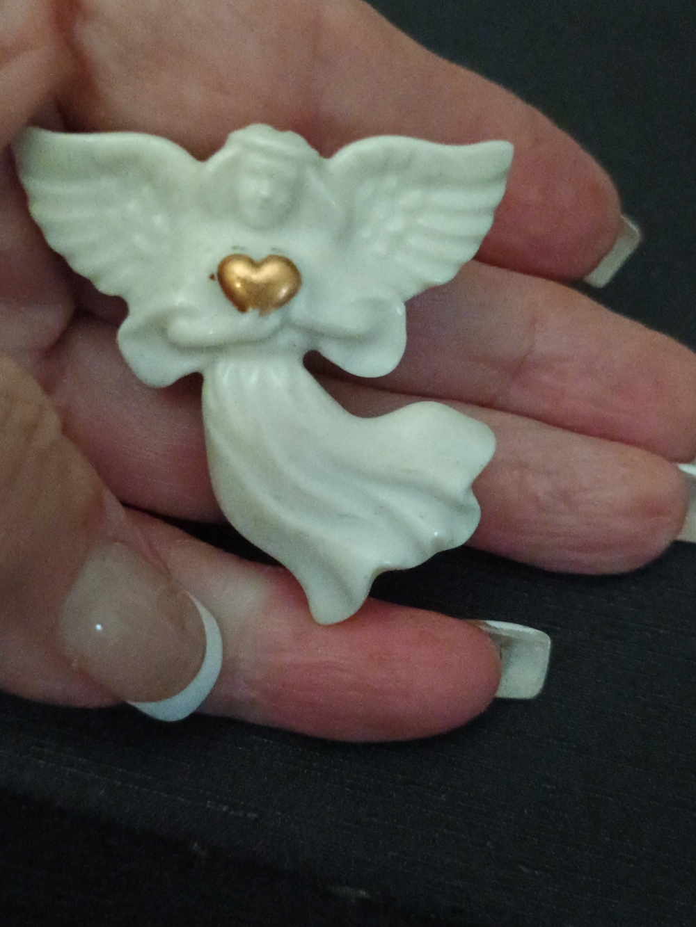 Lenox White Angel Brooch with Gold Heart
